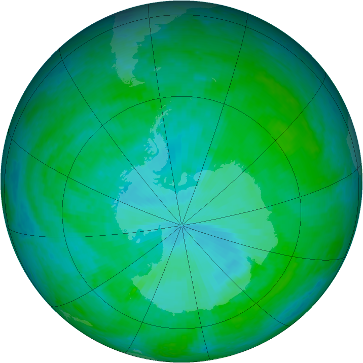 Antarctic ozone map for 29 December 2001